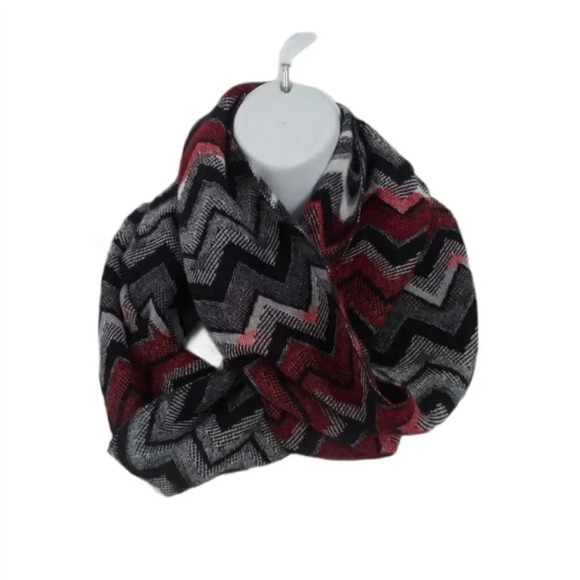 Ardene Accessories - Ardene Circle  Scarf Zigzag Print, Red/Black/Grey